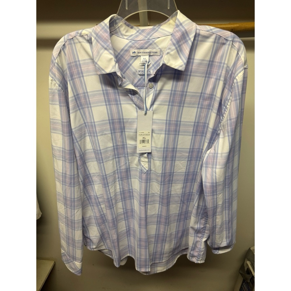 NWT - Southern Tide Women’s Hadley Intercoastal Button Up- Size XL, Purple Sky